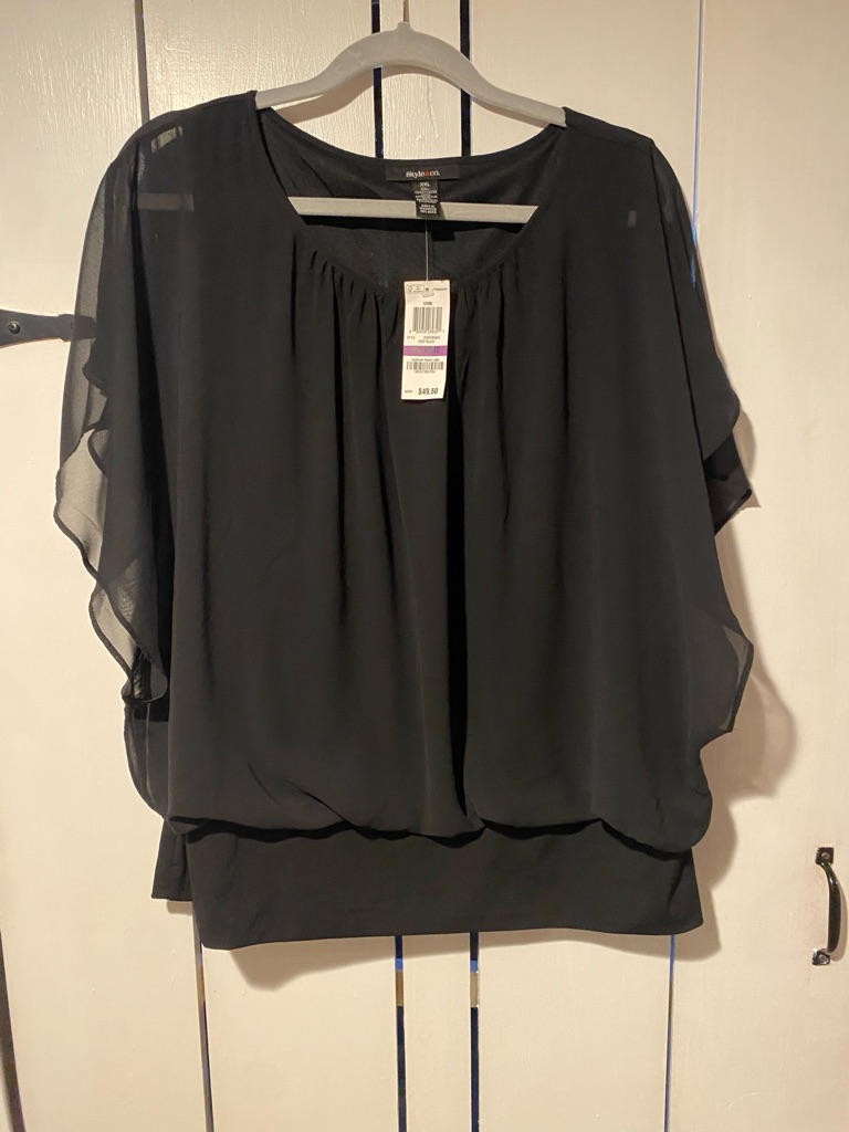 Style & Co. Black Sheer Batwing Blouse